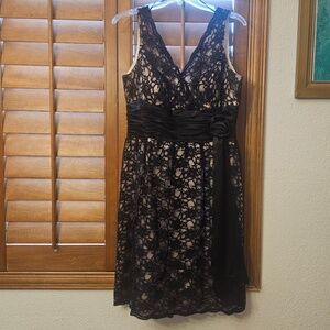 Black Lace Cocktail Dress with Satin Waistband